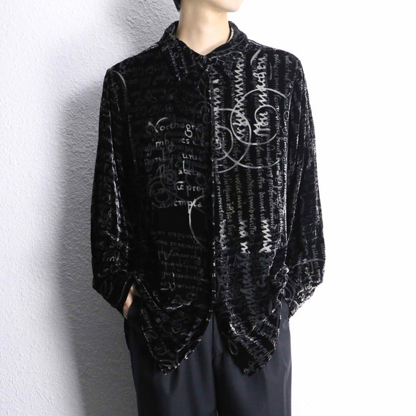 various letter design velours see-through shirt