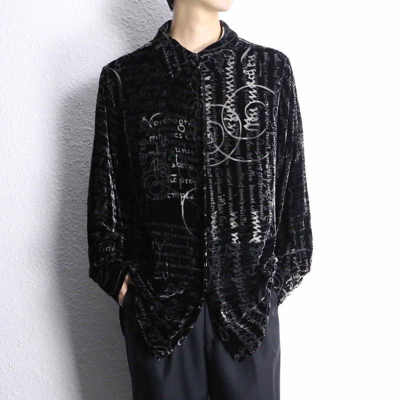 various letter design velours see-through shirt