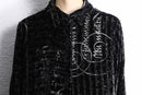 various letter design velours see-through shirt