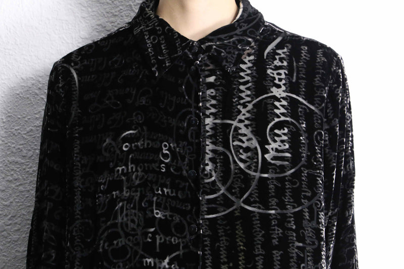 various letter design velours see-through shirt
