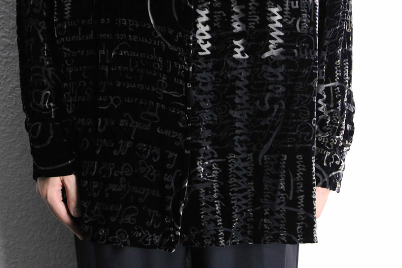 various letter design velours see-through shirt