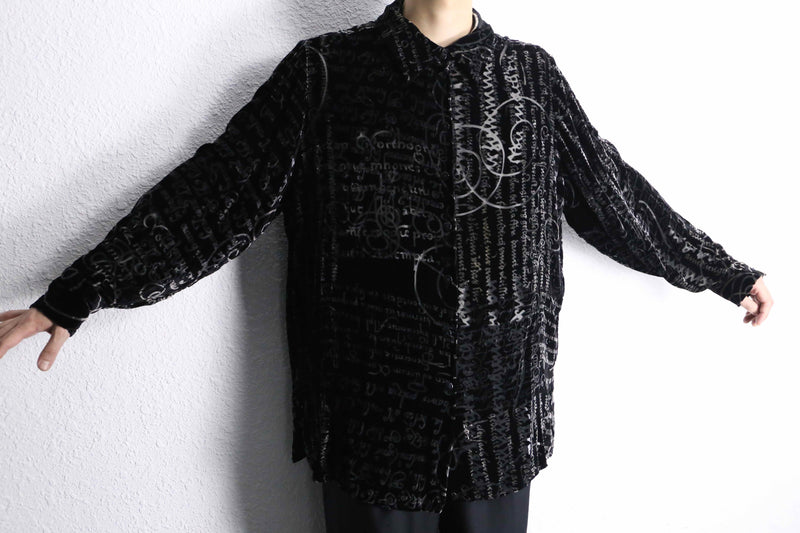various letter design velours see-through shirt
