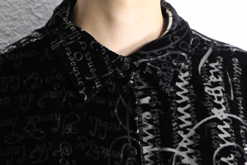 various letter design velours see-through shirt