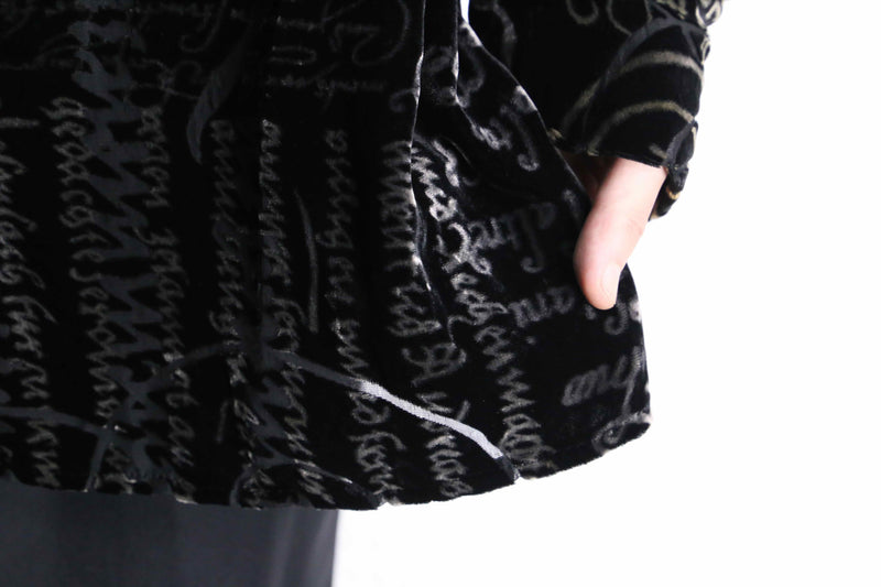 various letter design velours see-through shirt