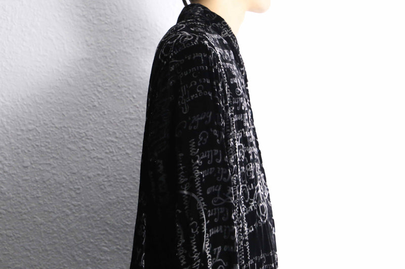 various letter design velours see-through shirt