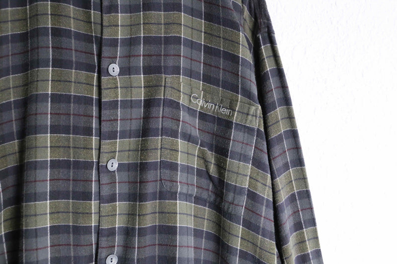 "Calvin Klein" mulch color check pattern flannel shirt