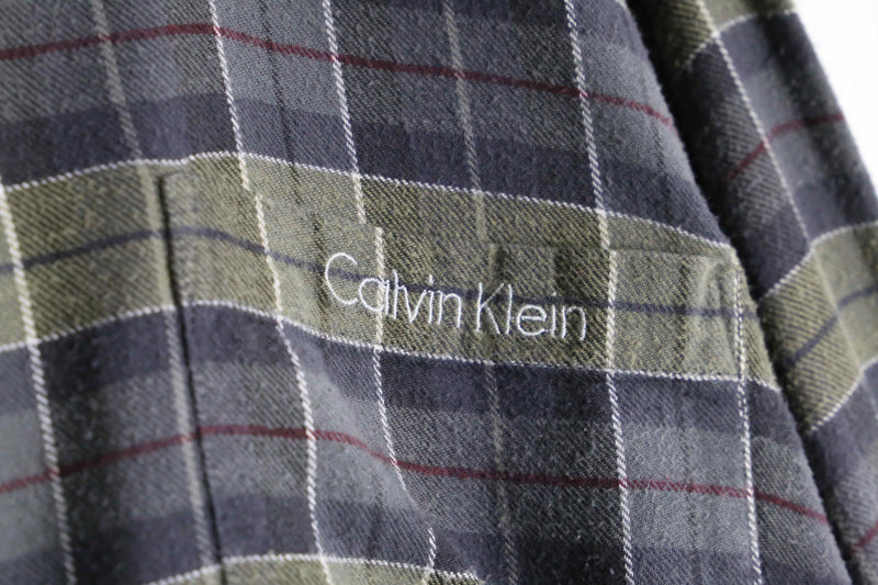 "Calvin Klein" mulch color check pattern flannel shirt