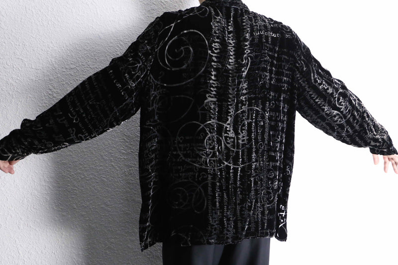 various letter design velours see-through shirt