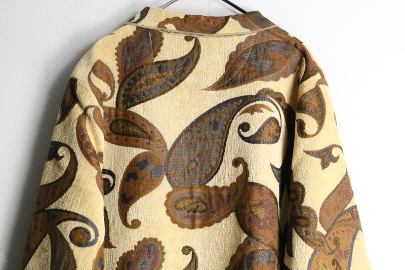 beige base botanical design jacquard jacket