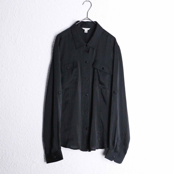 "CalvinKlein" black lame stripe pattern L/S shirt