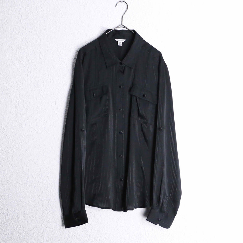 "CalvinKlein" black lame stripe pattern L/S shirt
