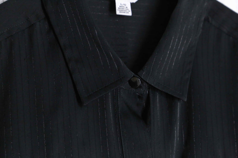 "CalvinKlein" black lame stripe pattern L/S shirt