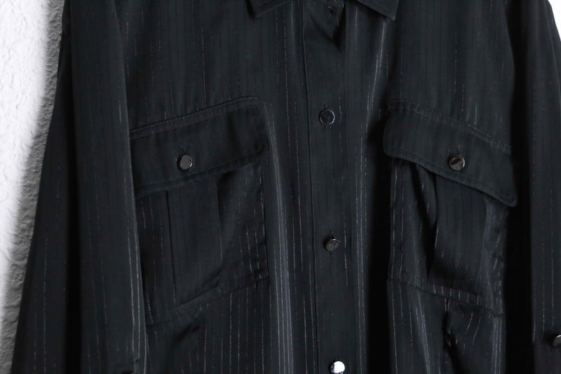 "CalvinKlein" black lame stripe pattern L/S shirt