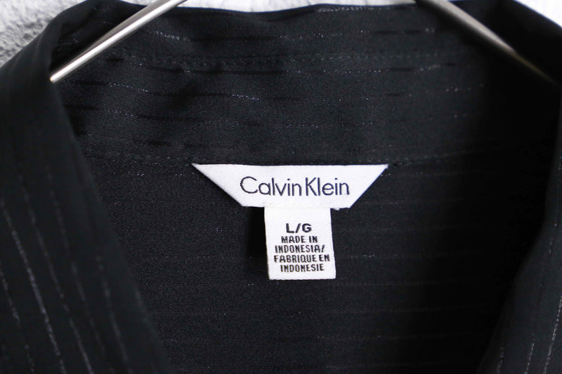 "CalvinKlein" black lame stripe pattern L/S shirt