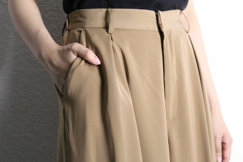light beige wide flare poly easy pants