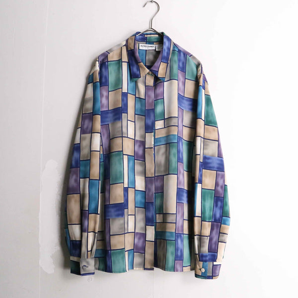 pastel color mondrian pattern L/S shirt