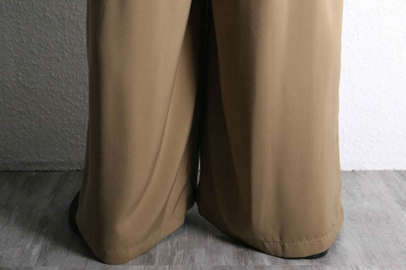 light beige wide flare poly easy pants