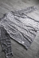 2000s flower motif open collar lace shirt