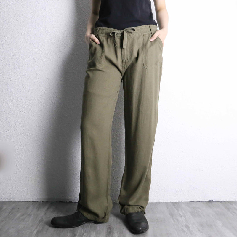 khaki color linen rayon wide easy pants