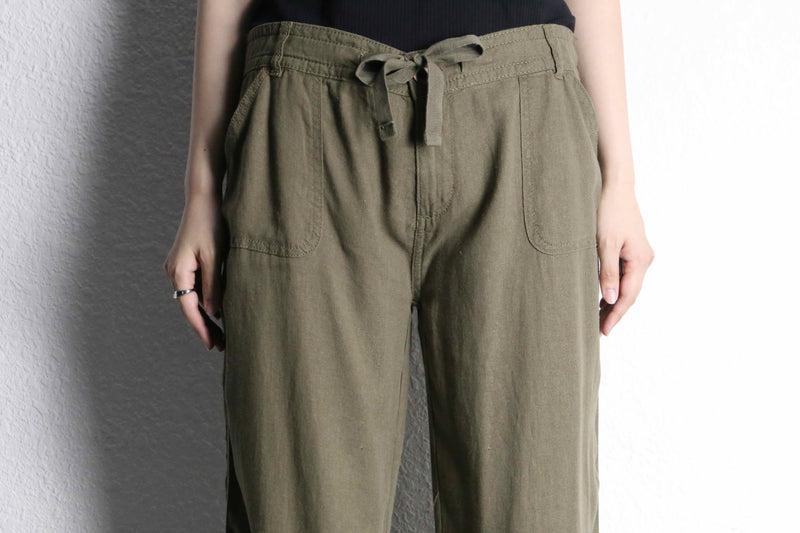 khaki color linen rayon wide easy pants