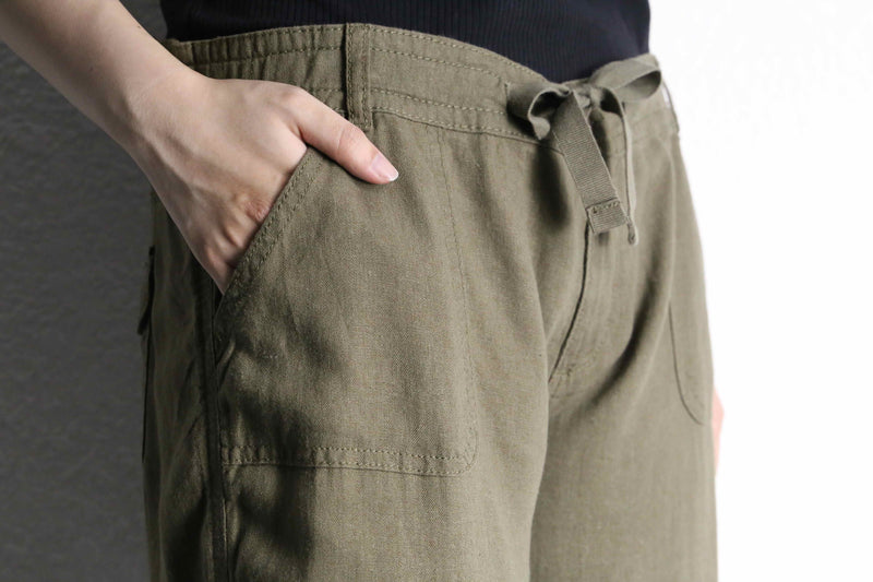 khaki color linen rayon wide easy pants