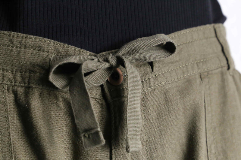 khaki color linen rayon wide easy pants