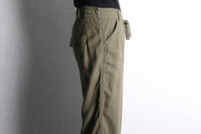 khaki color linen rayon wide easy pants