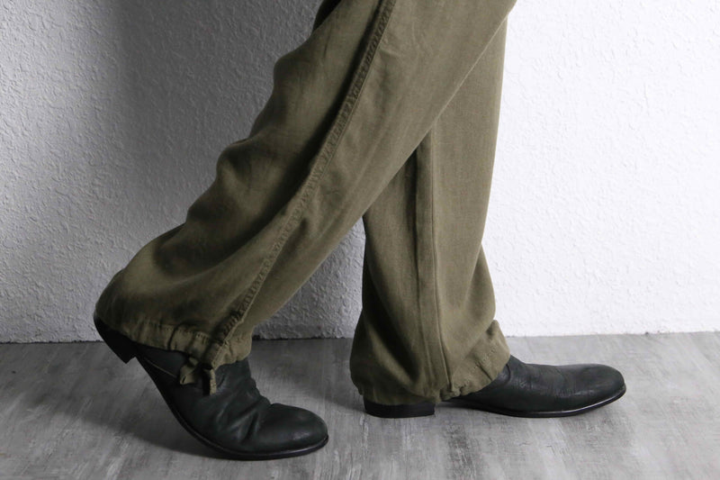 khaki color linen rayon wide easy pants