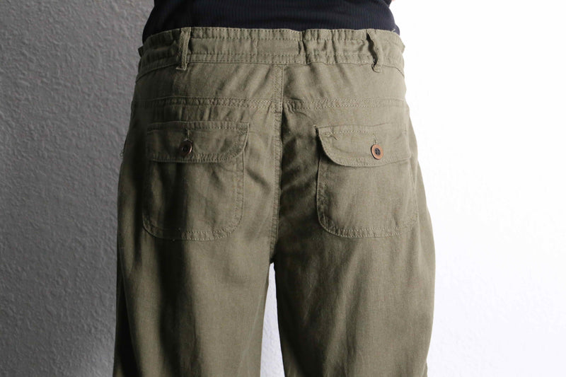 khaki color linen rayon wide easy pants