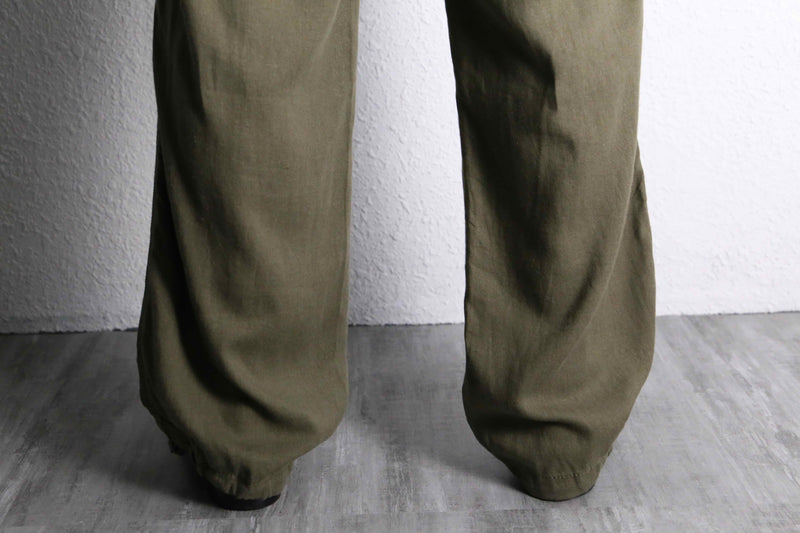 khaki color linen rayon wide easy pants