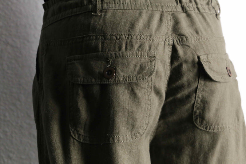 khaki color linen rayon wide easy pants