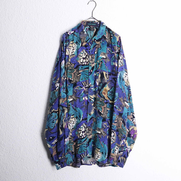 cold tone abstract botanical rayon shirt