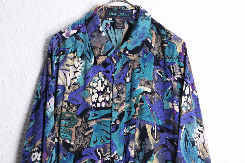 cold tone abstract botanical rayon shirt
