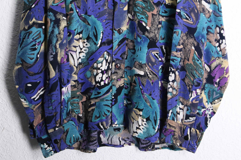cold tone abstract botanical rayon shirt