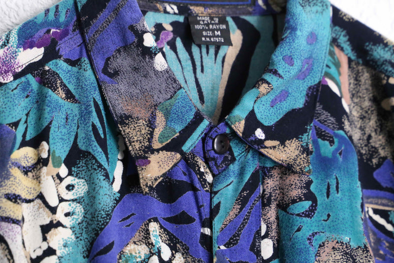 cold tone abstract botanical rayon shirt