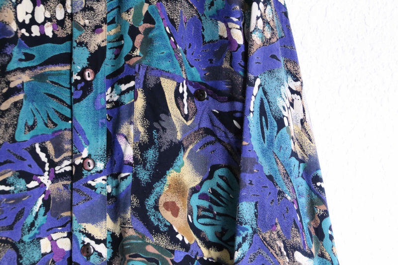 cold tone abstract botanical rayon shirt