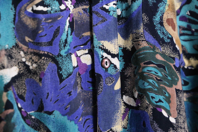 cold tone abstract botanical rayon shirt
