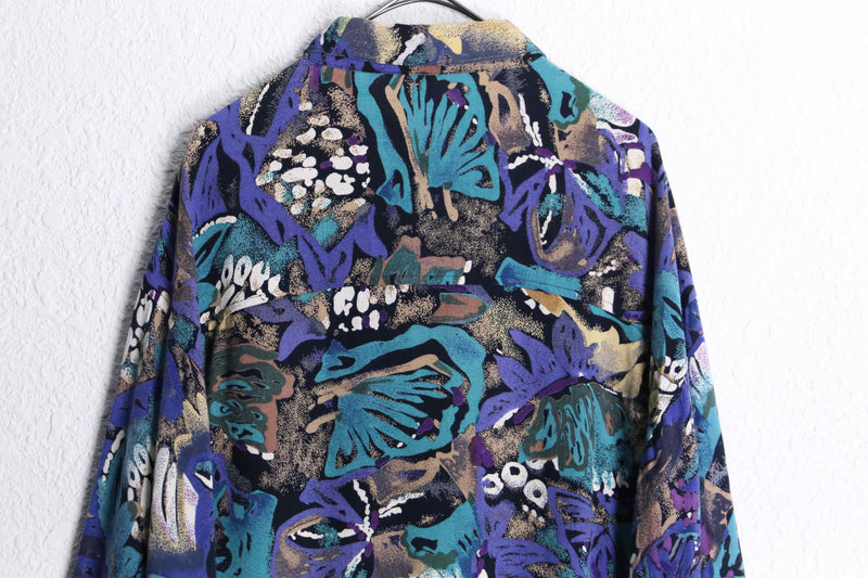 cold tone abstract botanical rayon shirt