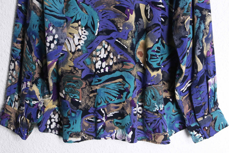 cold tone abstract botanical rayon shirt