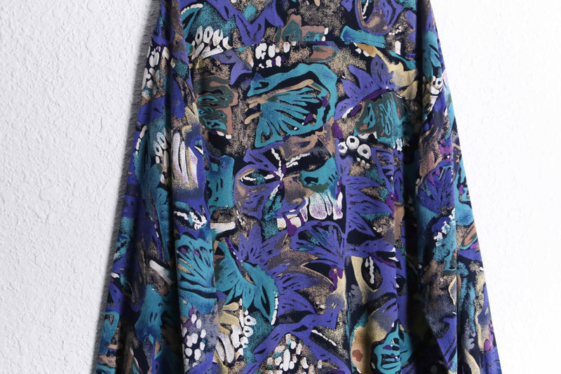 cold tone abstract botanical rayon shirt