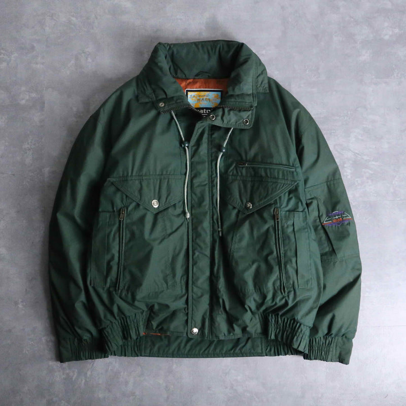 green color short length hi neck down jacket
