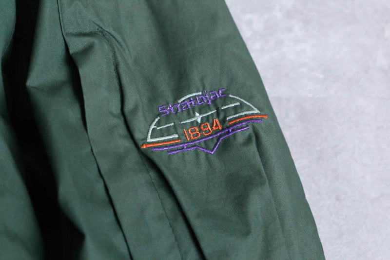 green color short length hi neck down jacket