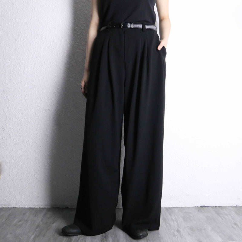 black color poly easy wide straight slacks