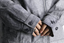 herringbone linen cotton zip-up blouson jacket