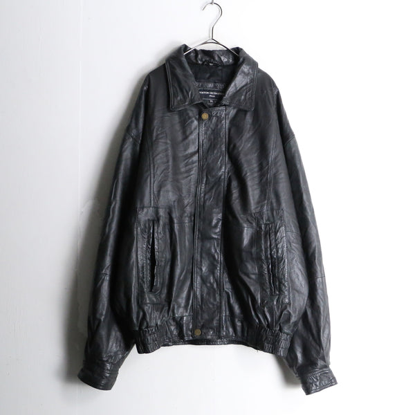 black leather zip up jacket