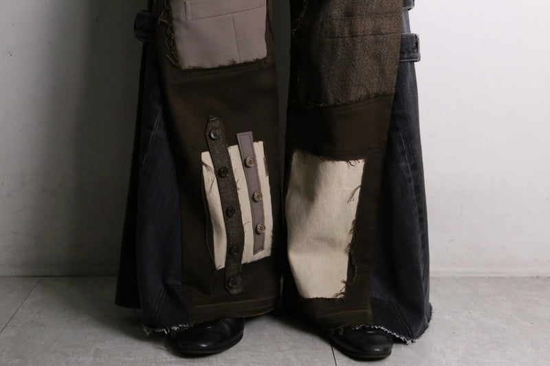 "Re:make" brown × black flare denim