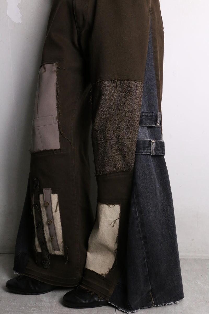 "Re:make" brown × black flare denim