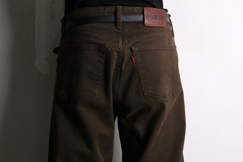 "Re:make" brown × black flare denim