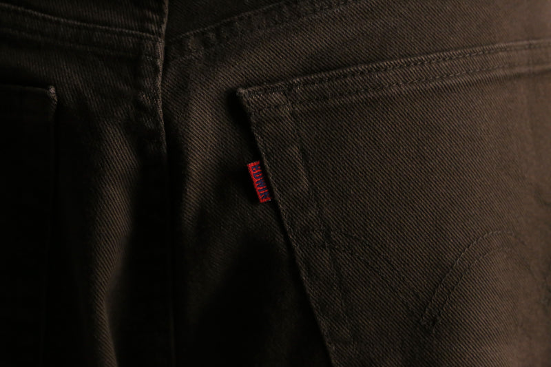 "Re:make" brown × black flare denim