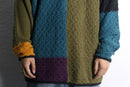 multicolor patchwork ramie cotton textured knit half button pullover